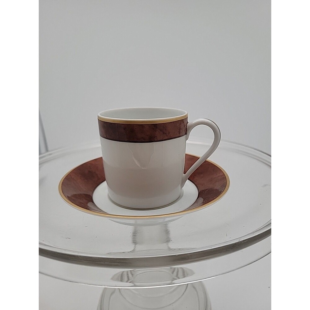 Haviland Marco Polo Red Brown Limoges France Demitasse Coffee Tea Cups & Saucers